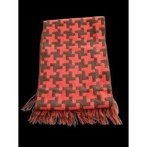 Knit Southwest Geometric Green Orange Scarf Rectangle Fringe Unisex 55" x 9"